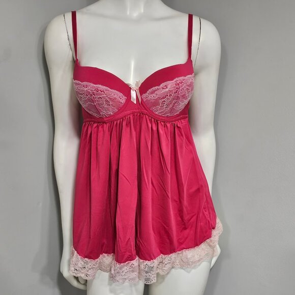Satin and Lace Dark Pink Babydoll Lingerie Size Small - Picture 1 of 5